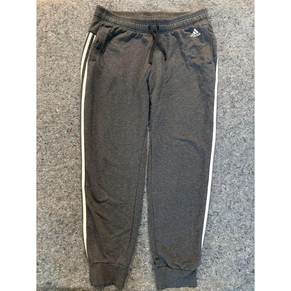 Adidas Men’s XL Gray 3-Stripes Jogger Sweatpants Drawstring Athletic Pants